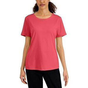 Karen S Womens Short Sleeve Solid Knit T-Shirt Peony Coral M